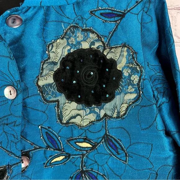 Vintage NYPL blazer jacket applique and embroidered floral design sz small - Picture 2 of 8